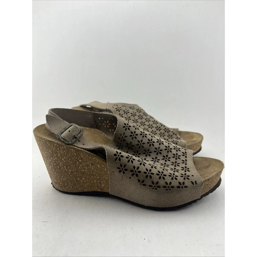 Marina Luna Italy Suede Sandals Beige Cutout Ankle Strap Women's 6